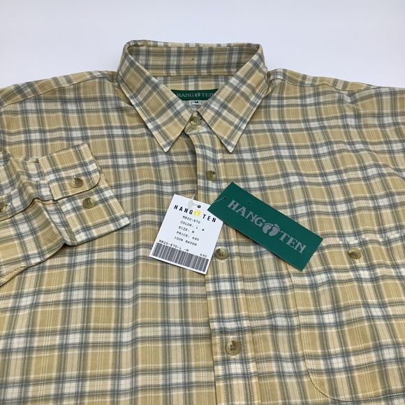 Hang Ten Mens Long Sleeve Button Up Shirt Yellow Size Medium NWT - Picture 1 of 6